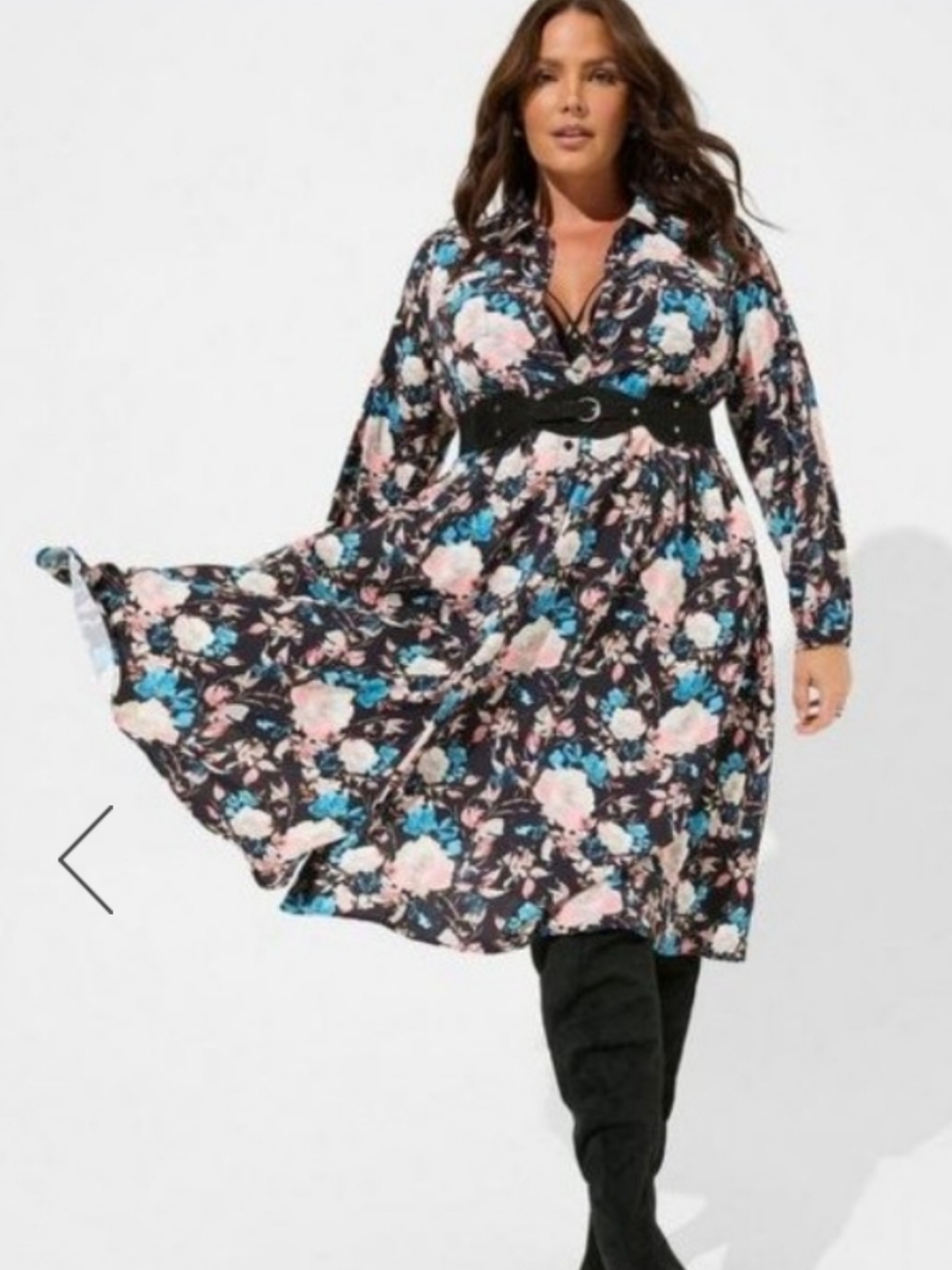 Midi studio crepe de chine long sleeve button up shirt dress
